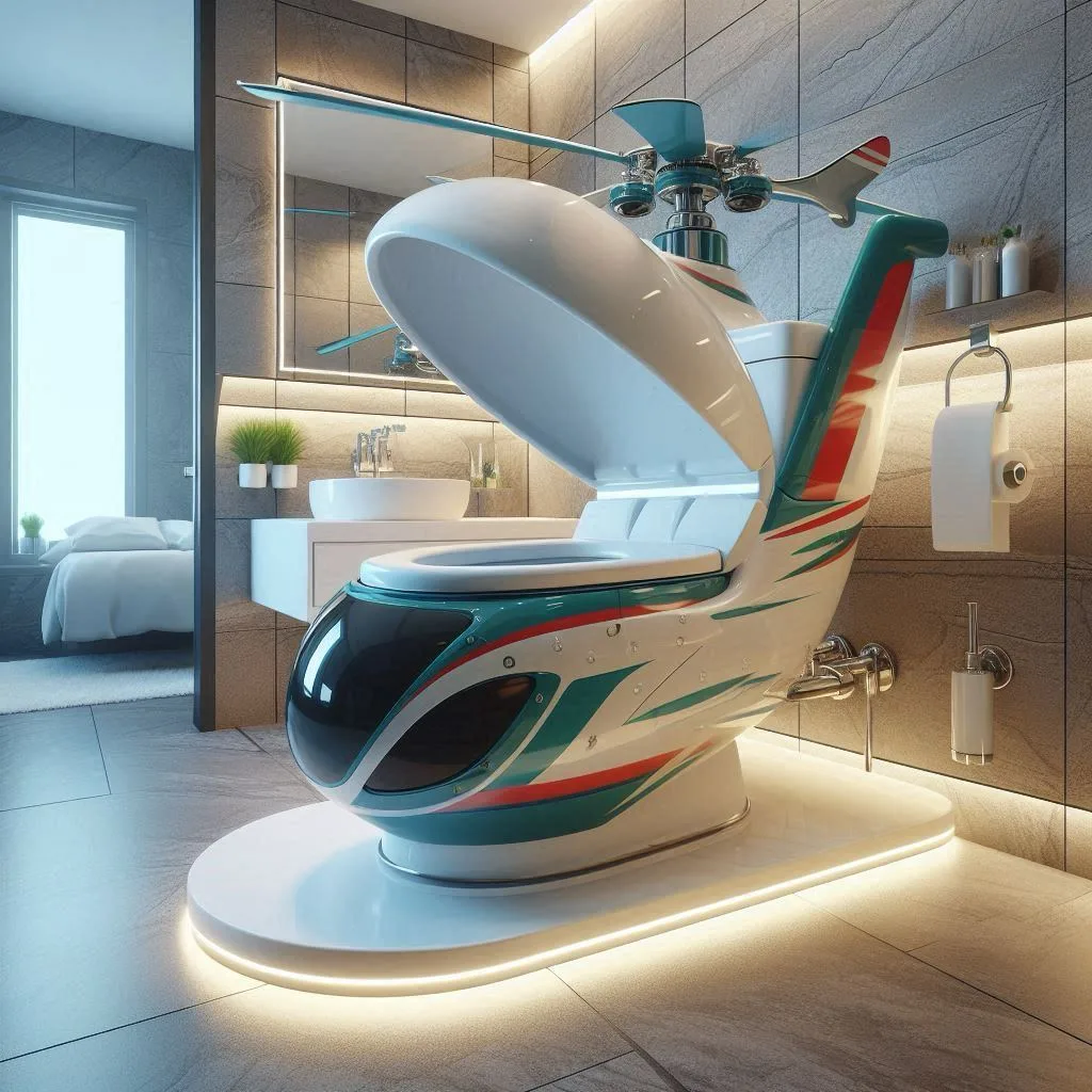 Helicopter-Inspired Toilet: Rotating Functionality and Advanced Flushing Mechanism