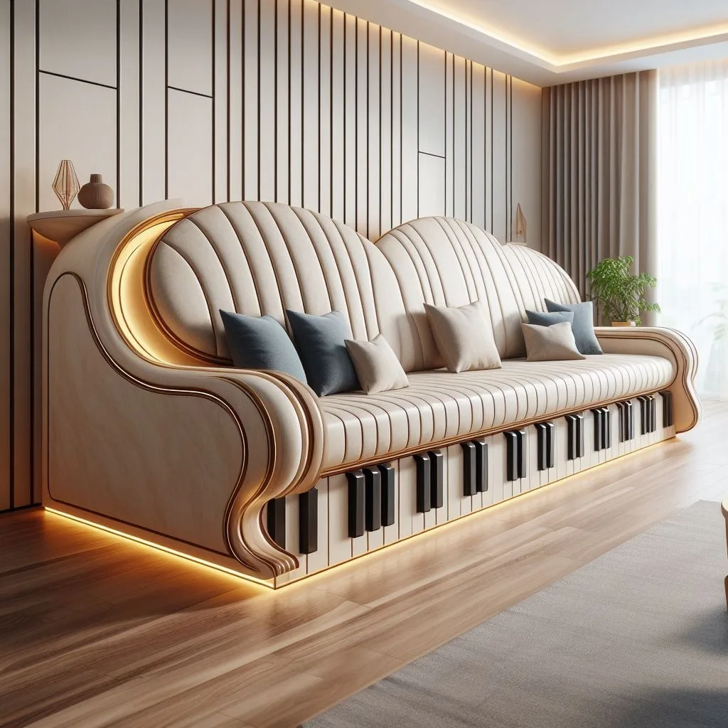 Reclining Seats in a Sectional Sofa Shaped Like a Piano Keyboard