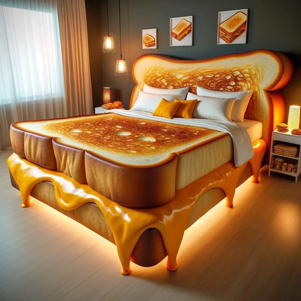 Sandwich shaped Bed: Durable Metal and Wood Frame, Stylish Light Gray Color