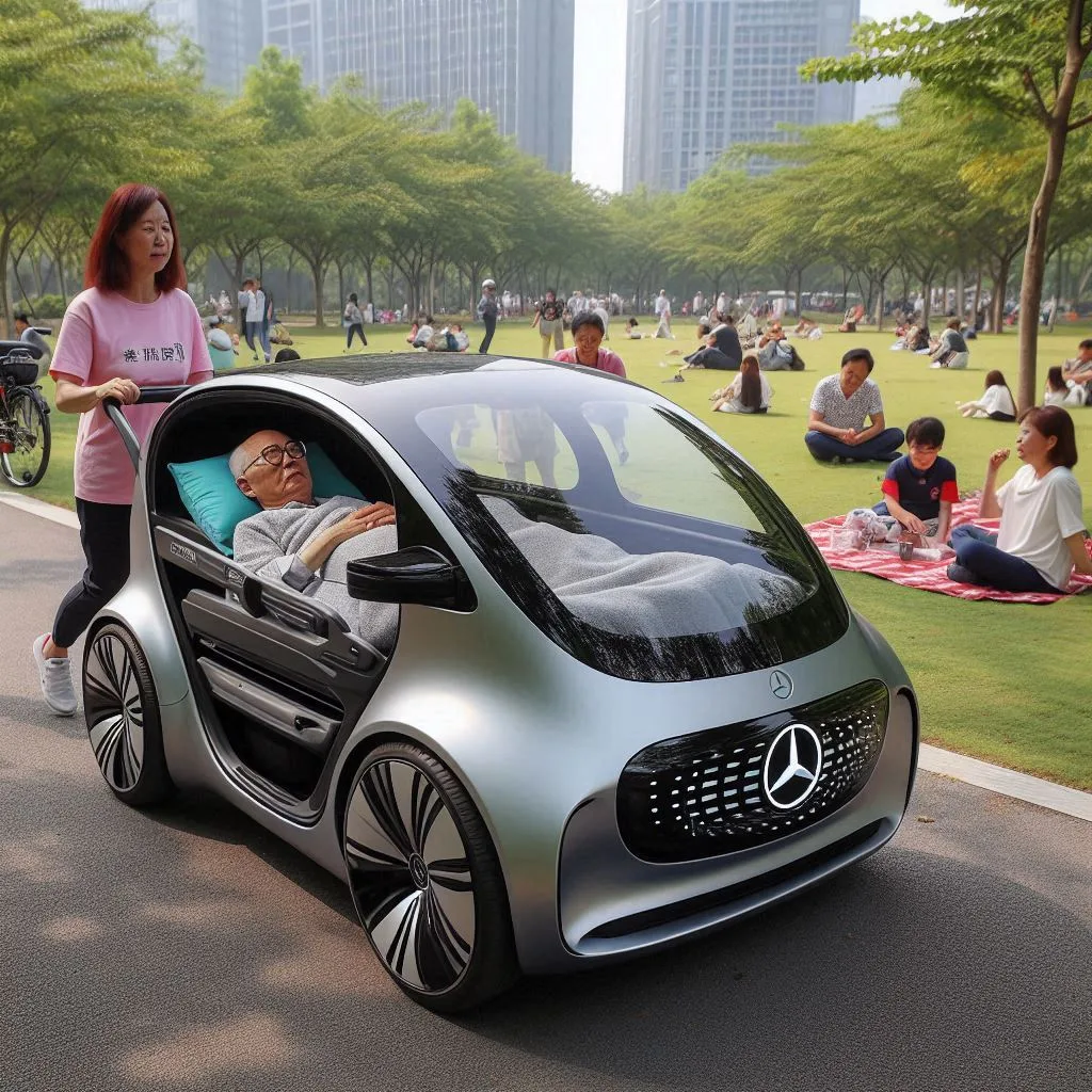 Overview of Mercedes Shaped Bed Stroller