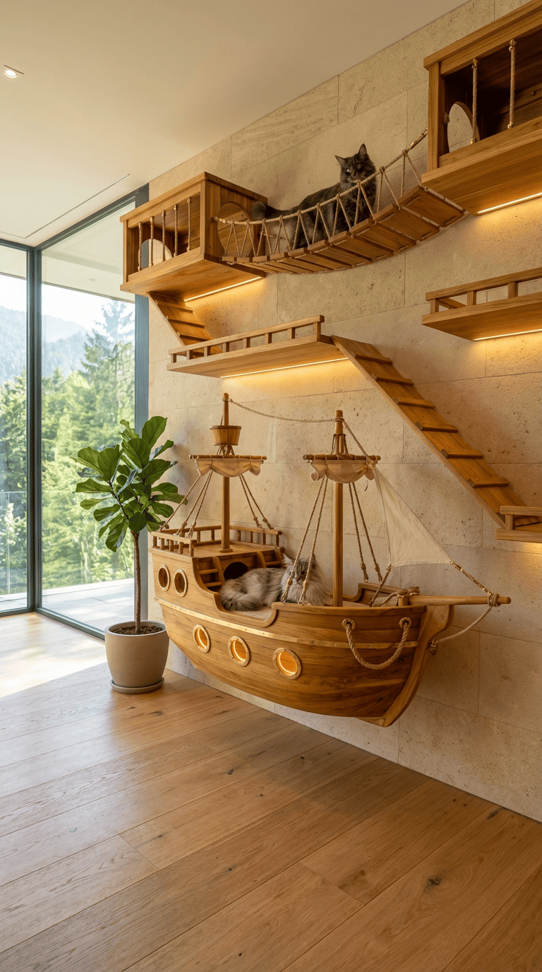 Wooden Ship Cat Playground: Set Sail for Feline Adventure